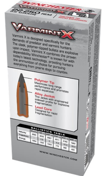 Winchester Varmint X 22-250Rem 55gr PT 3680fps 20pk