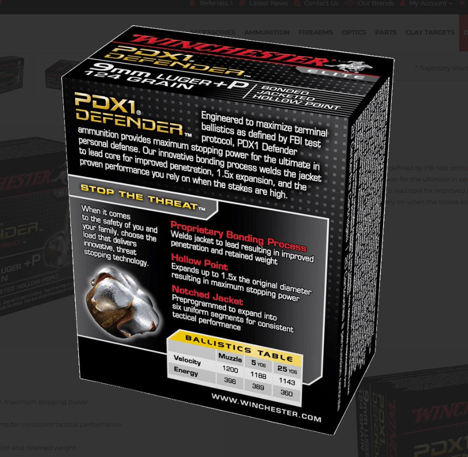 Winchester PDX1 9mm 124gr Bonded 20pk