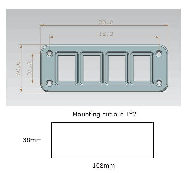 Lightforce Four-Switch Panel Fascia for TY2 Switches