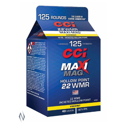 CCI 22WMR MAXI MAG 40GR HP 125 RND POUR PACK 1875FPS