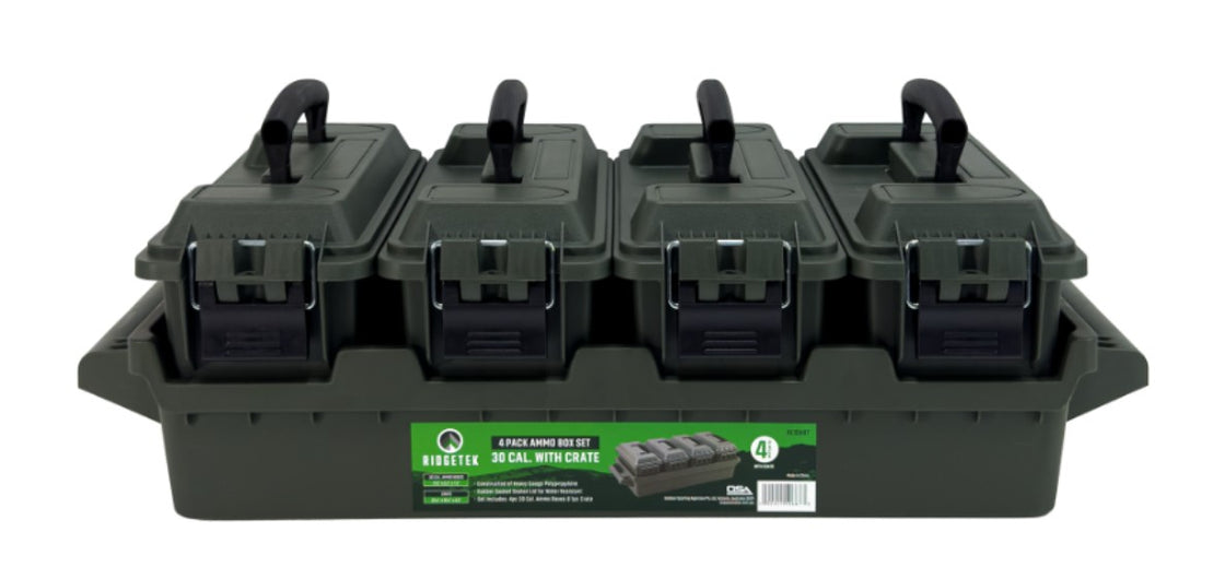 Ridgetek 4-Box .30Cal Ammo Crate OD Green (3 Carton) Inc Padlock