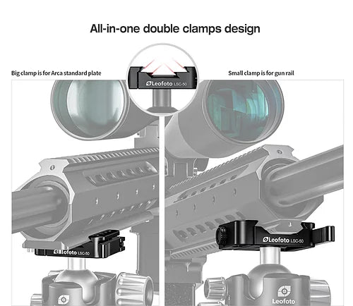 LEOFOTO LSC-50 50MM LEVER DUAL SYSYTEM CLAMP -ARCA SWISS AND PICATINNY COMPATIBLE