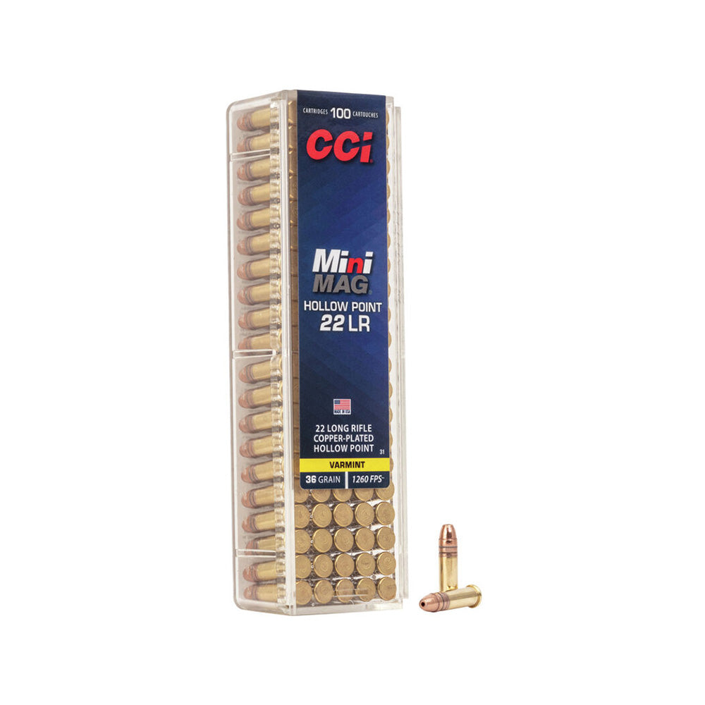CCI 22 LR Mini Mag 36gr CPHP Varmint 1260fps 100 Pack Rimfire Ammunition