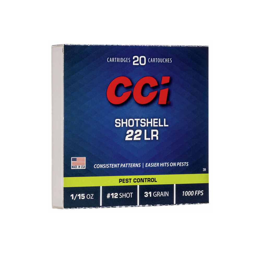 CCI 22 LR Shotshell 31gr #12 Shot 20 Pack Rimfire Ammunition