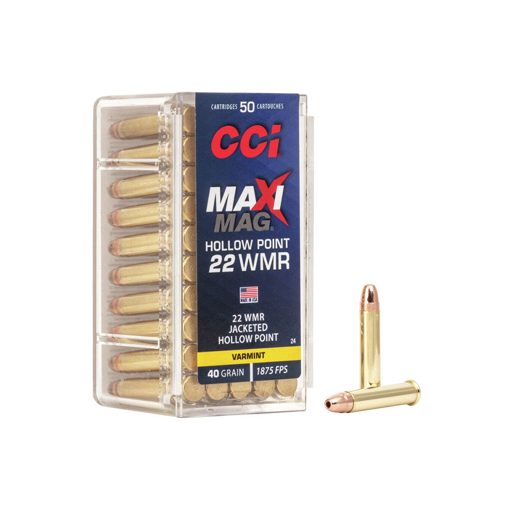 CCI 22 WMR Maxi Mag 40gr JHP1875fps 50 Pack Rimfire Ammunition