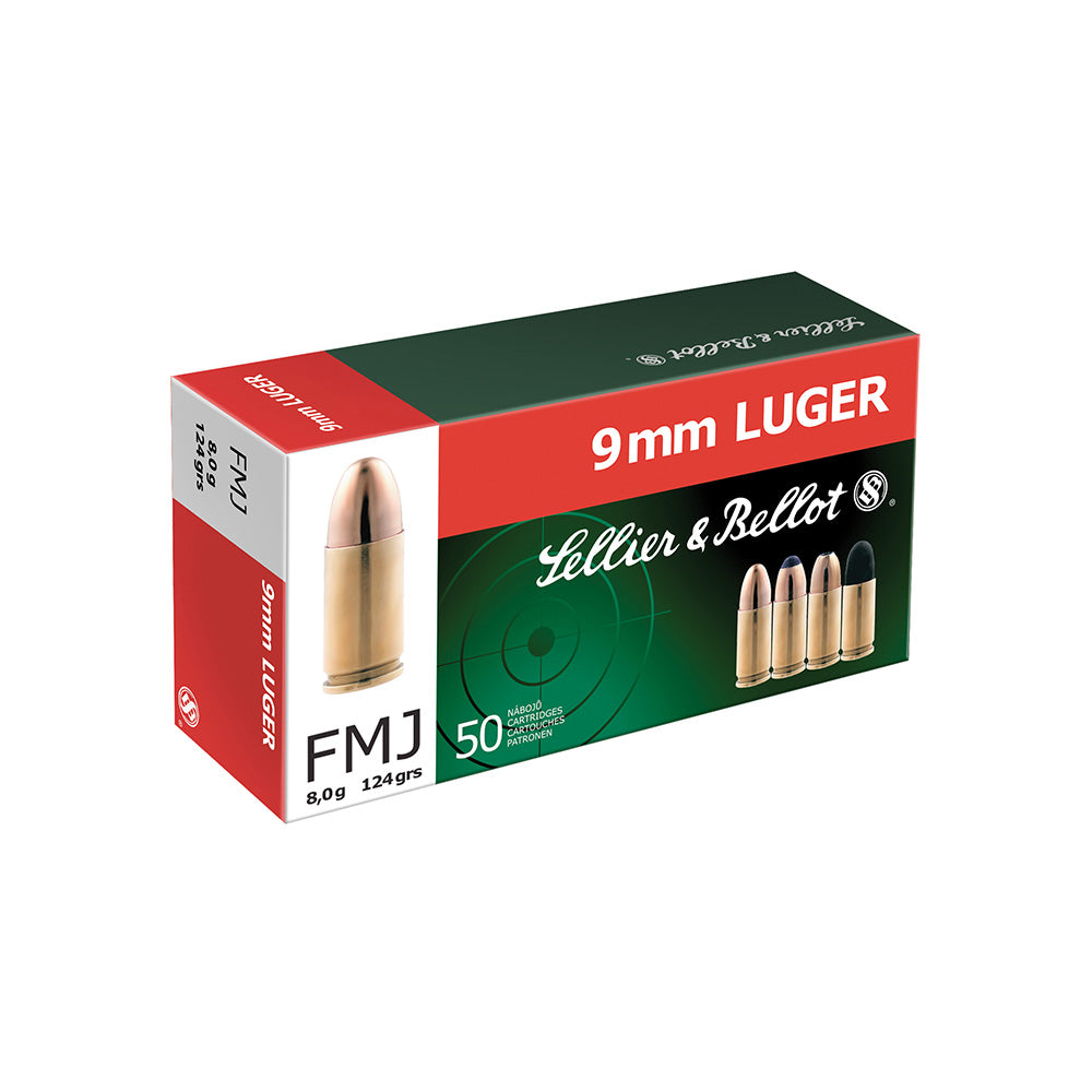 Sellier & Bellot 9mm Luger 124gr FMJ 50 Pack Hangun Ammunition