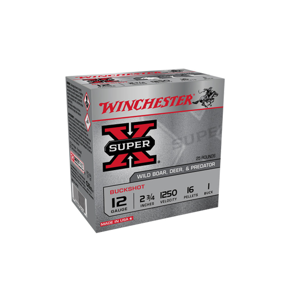 Winchester Super X 12 Gauge 2-3/4 1325fps 16 Pellet 1 Buckshot Centerfire Ammunition
