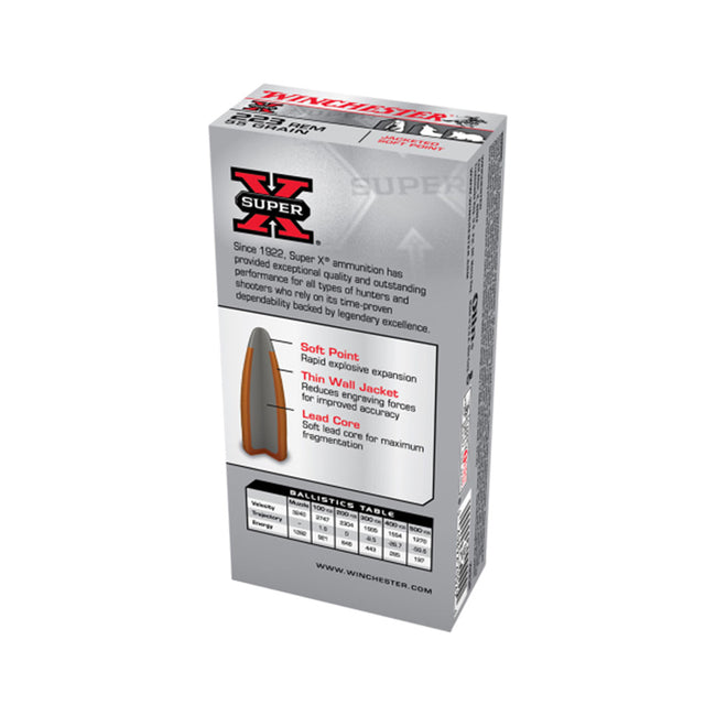 Winchester Super X 223 Rem 55gr JSP 20 Pack Centerfire Ammunition Box Description