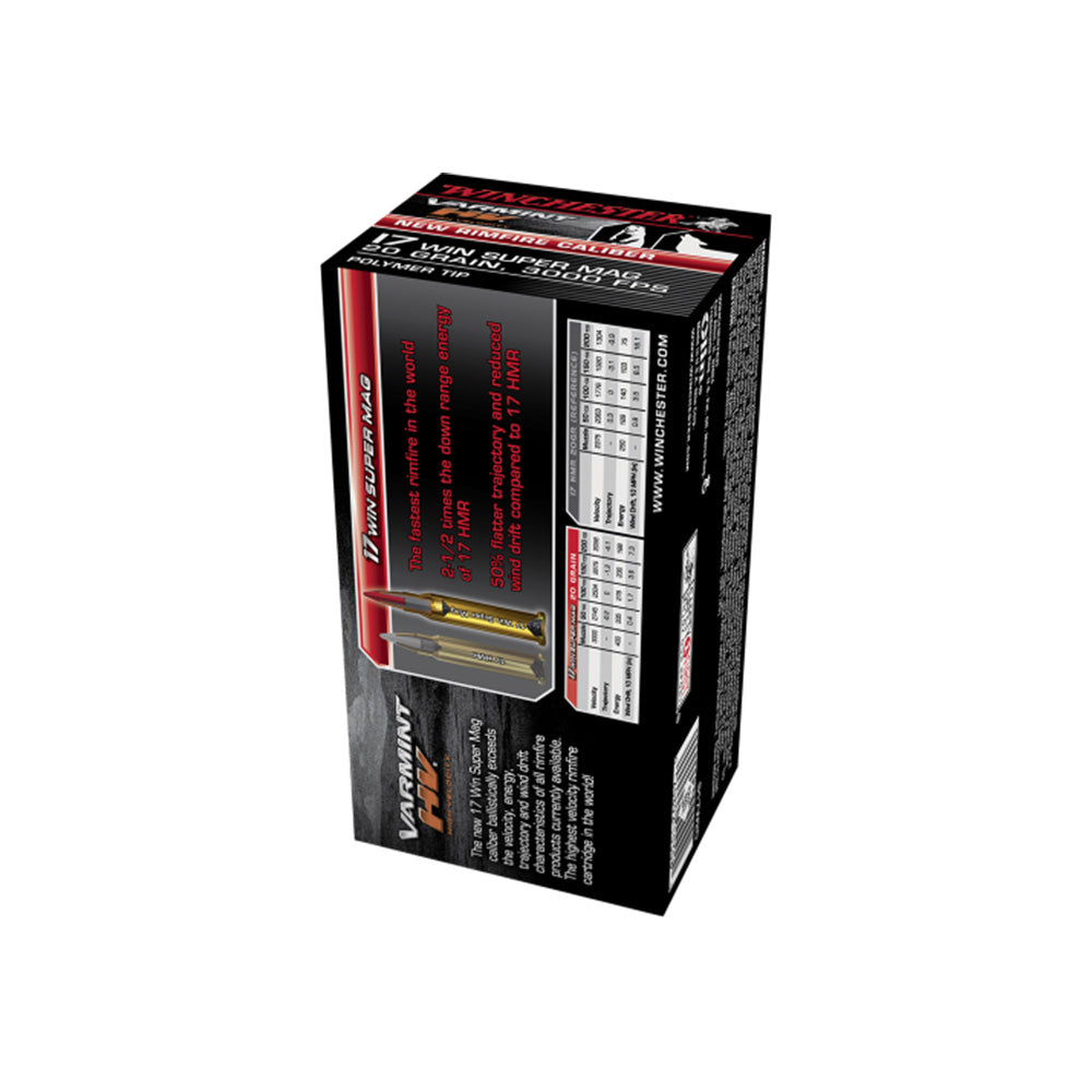 Winchester Varmint HV 17 WSM 20gr PT 50 Pack Rimfire Ammunition Box Description