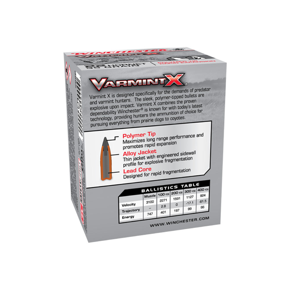 Winchester Varmint X 22 Hornet 35gr PT 20 Pack Centerfire Ammunition Box Description